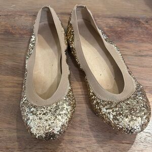 Stuart Weitzman Gold Glitter Ballet Flat Lastikon Sz 6